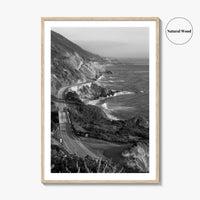 Pacific Coast Highway Black and White Fine Art Photo Print, Big Sur California Poster