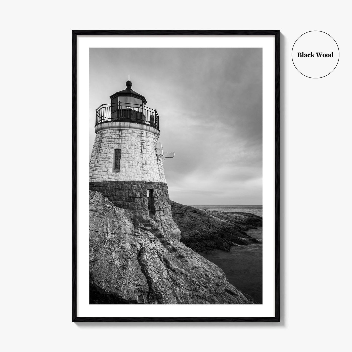 Newport Rhode Island Black and White Fine Art Photo Print, Castle Hill Lighthouse Poster