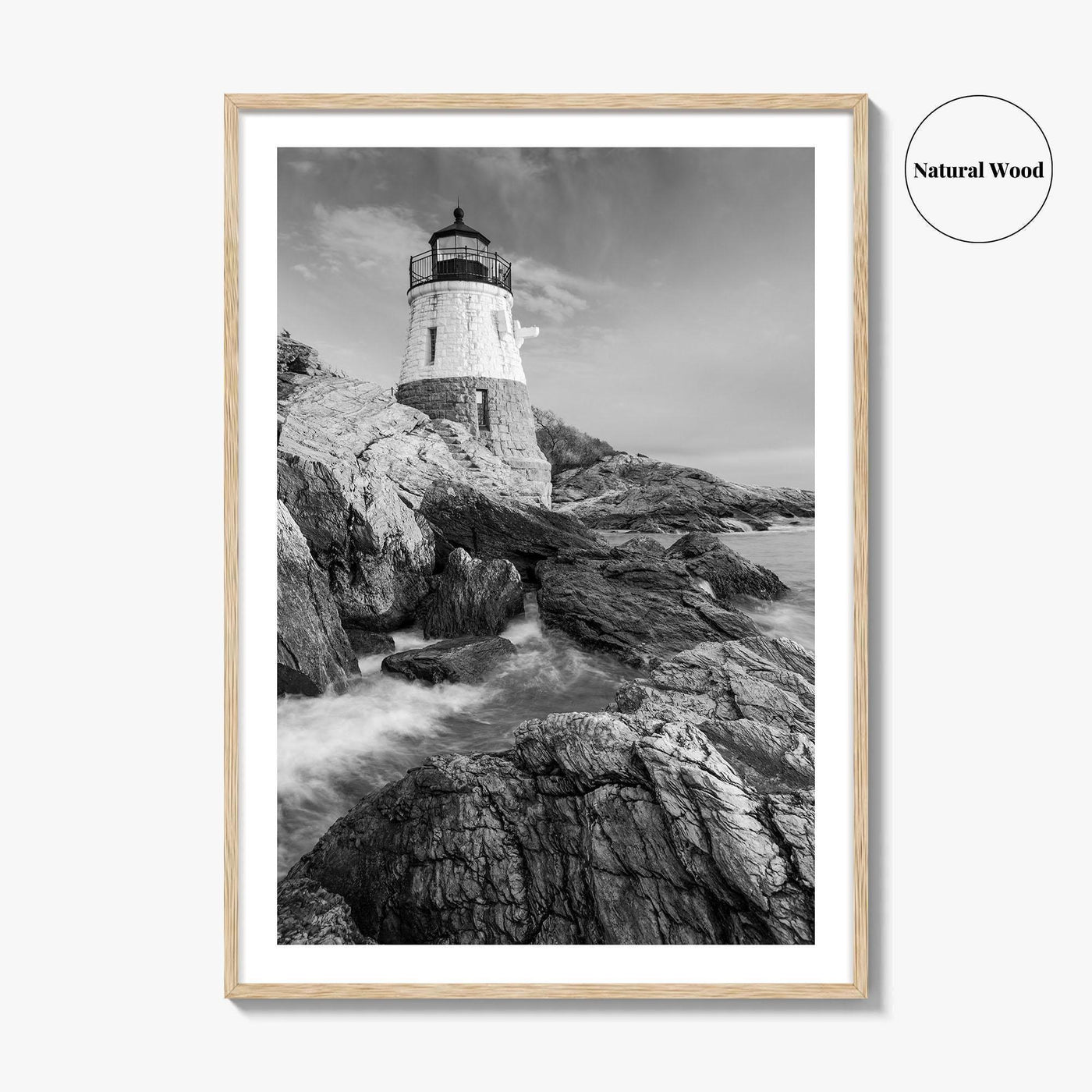 Newport Black and White Fine Art Photo Print, Castle Hill Lighthouse Rhode Island Poster
