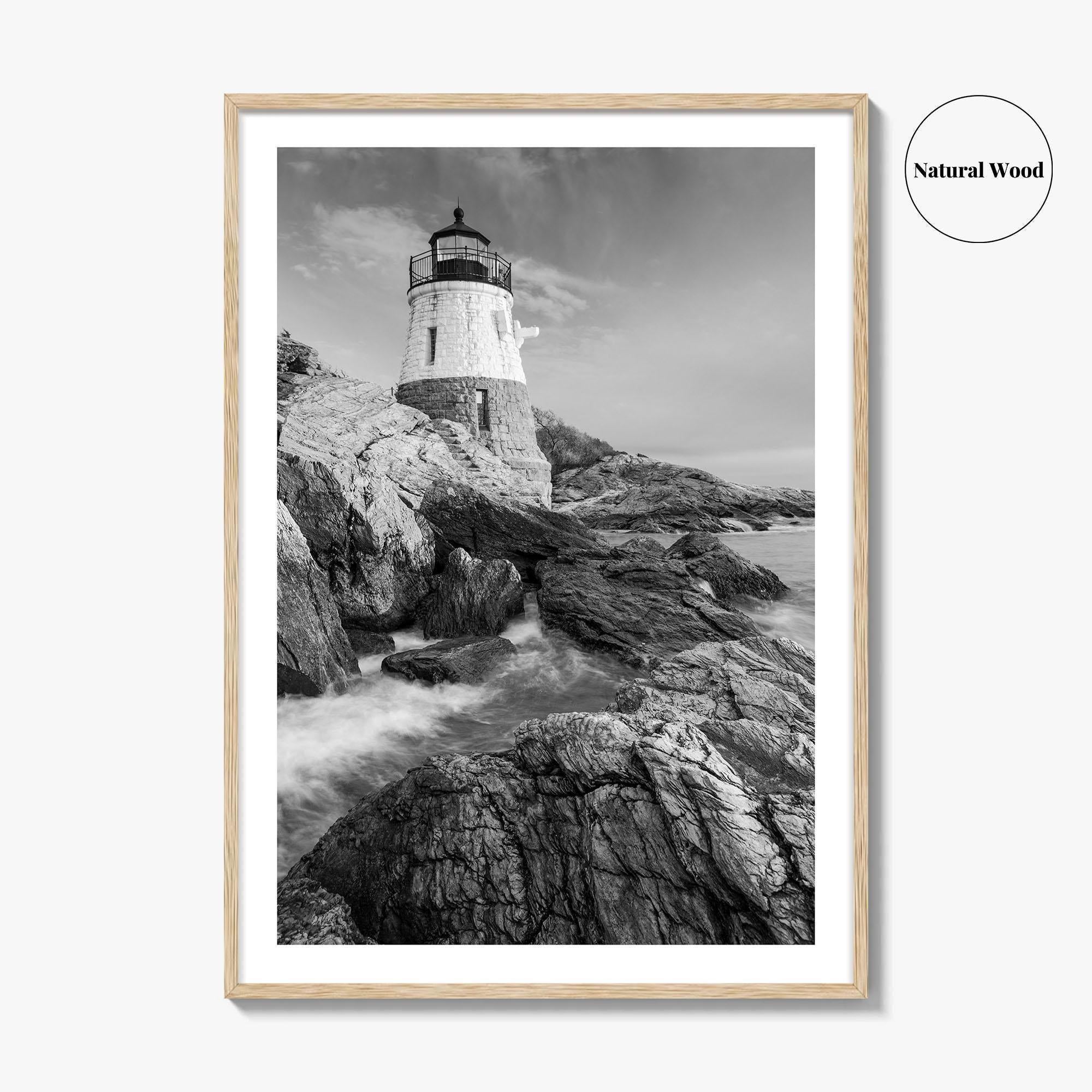 Newport Black and White Fine Art Photo Print, Castle Hill Lighthouse Rhode Island Poster