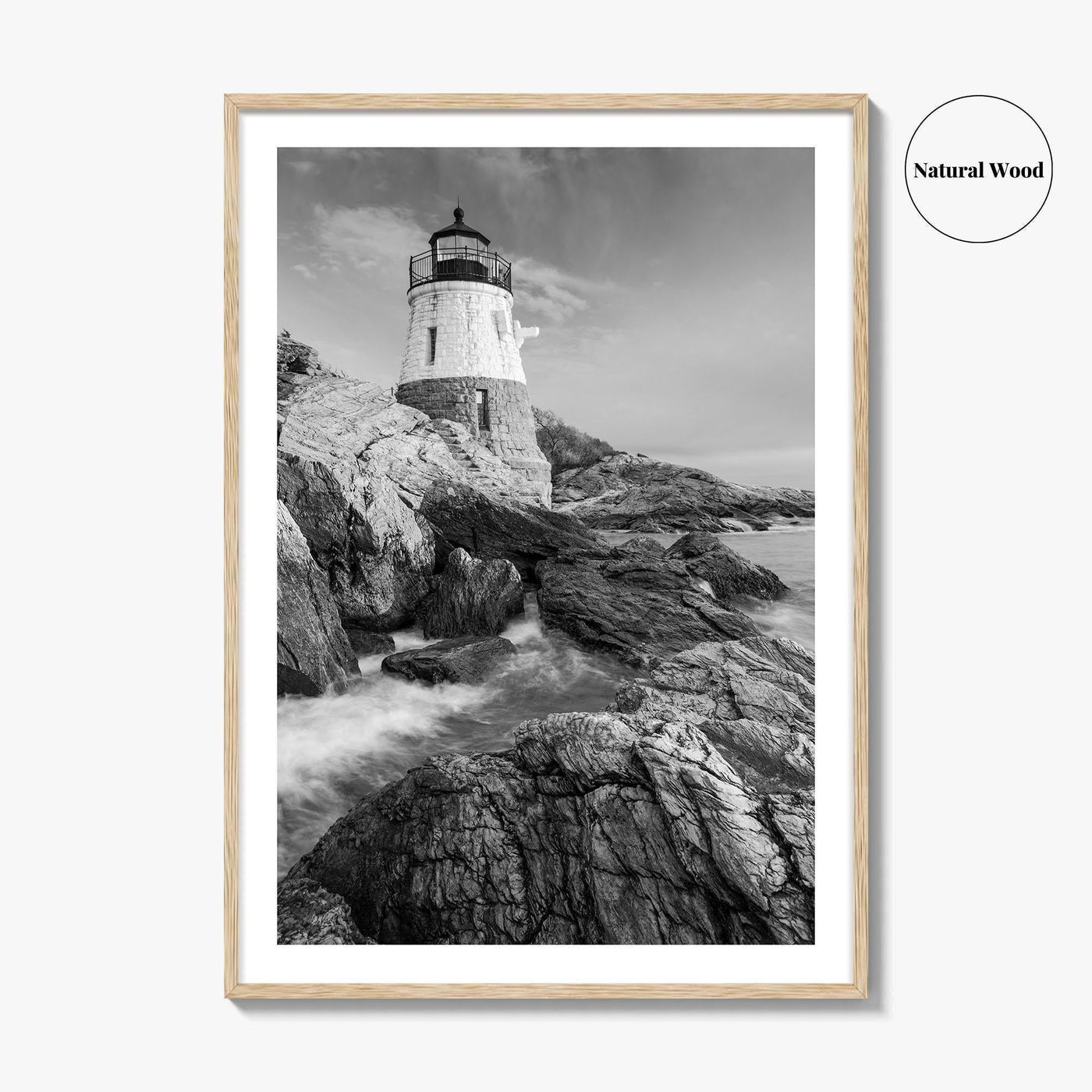 Newport Black and White Fine Art Photo Print, Castle Hill Lighthouse Rhode Island Poster