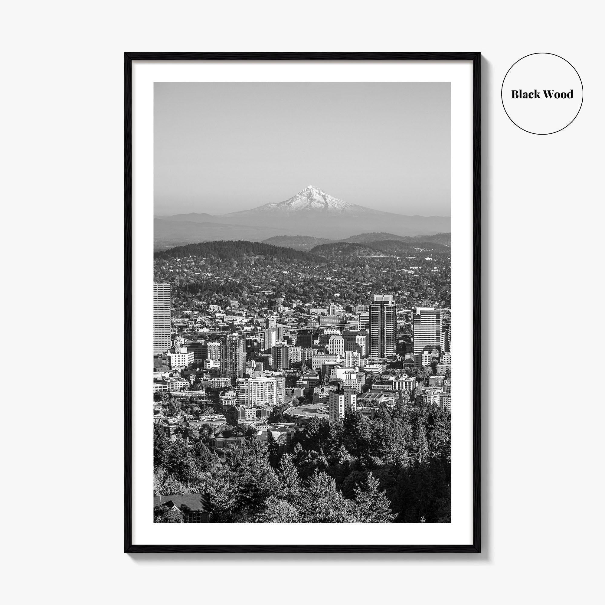 Portland Oregon Skyline Black and White Fine Art Photo Print, Mount Hood, Poster, USA
