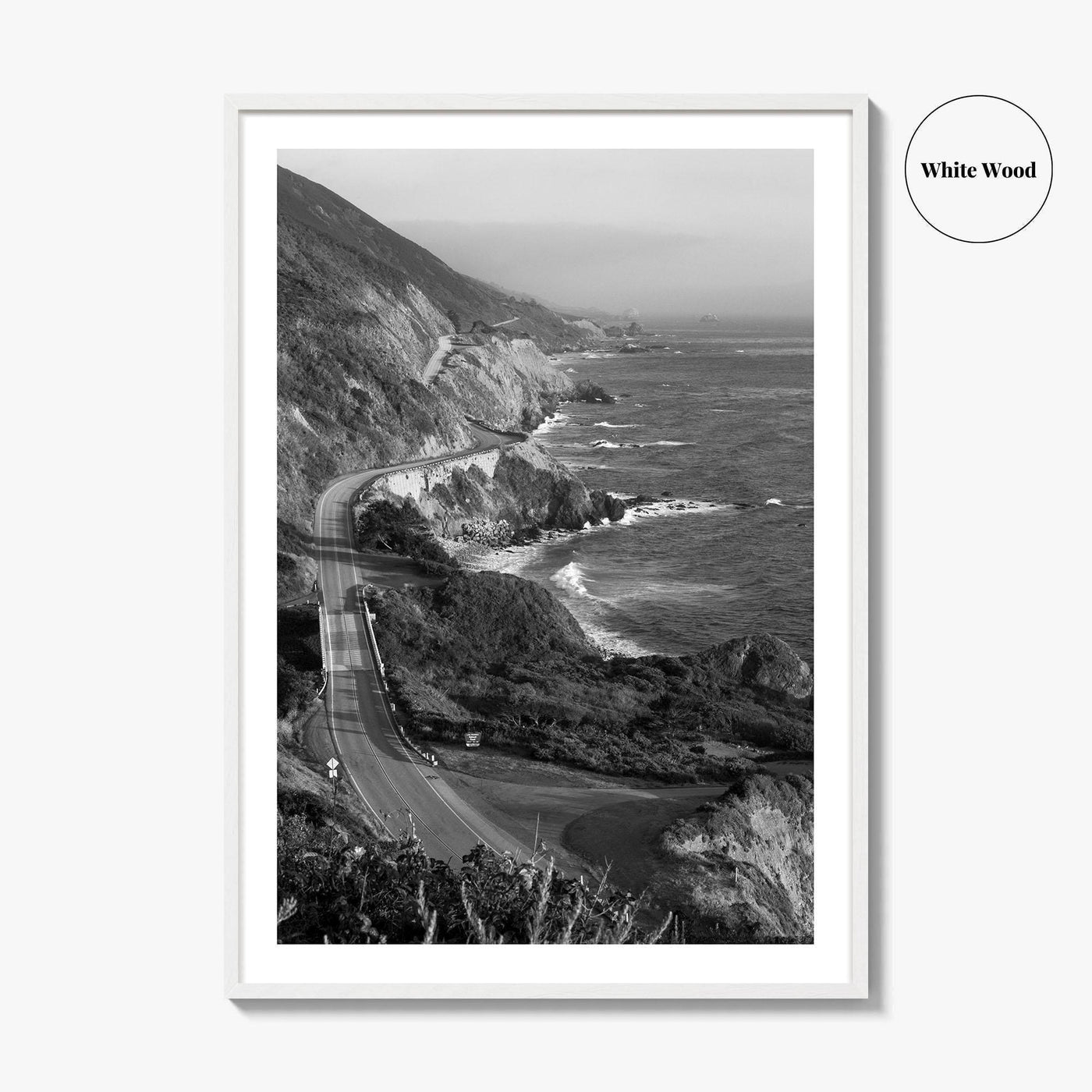 Pacific Coast Highway Black and White Fine Art Photo Print, Big Sur California Poster
