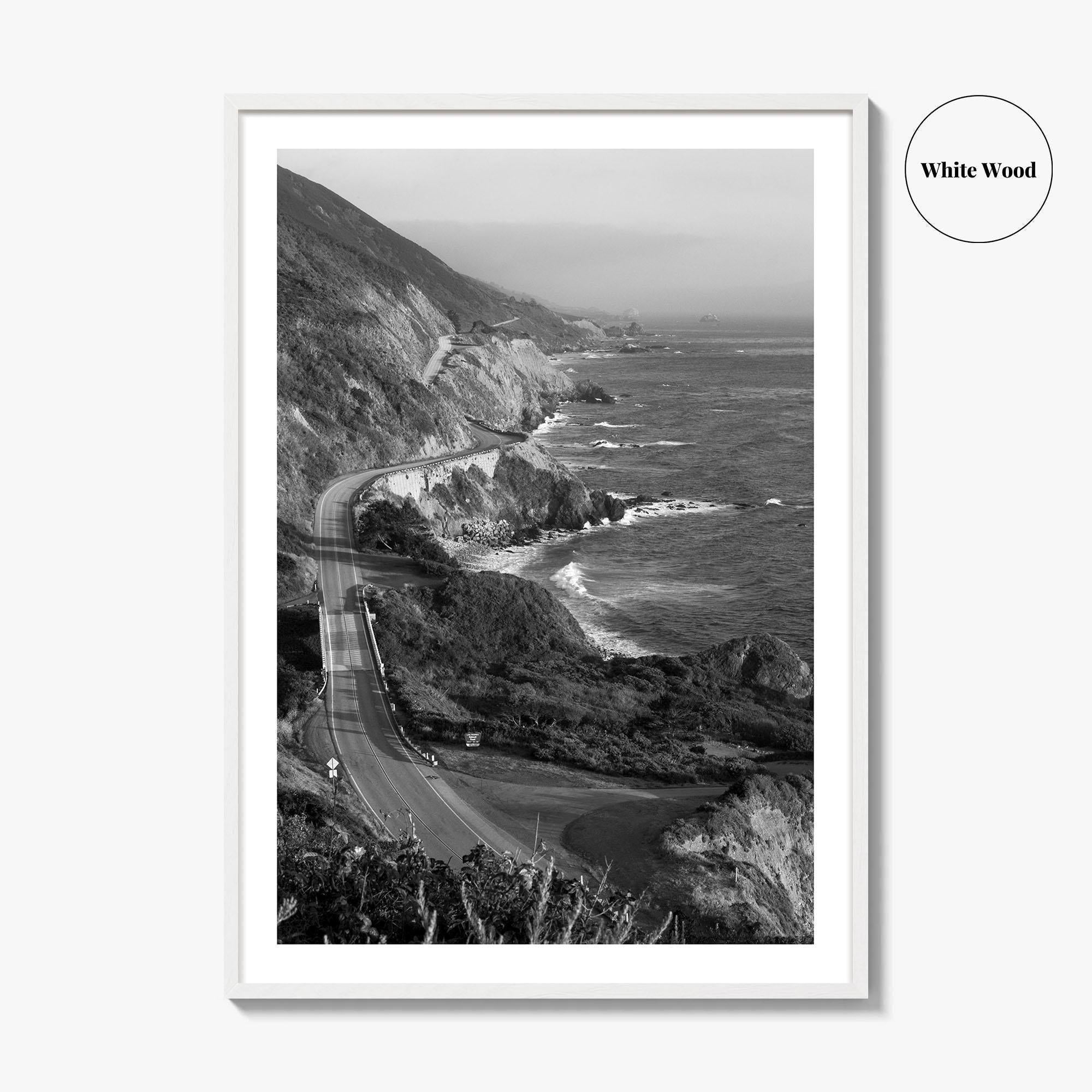 Pacific Coast Highway Black and White Fine Art Photo Print, Big Sur California Poster