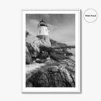 Newport Black and White Fine Art Photo Print, Castle Hill Lighthouse Rhode Island Poster