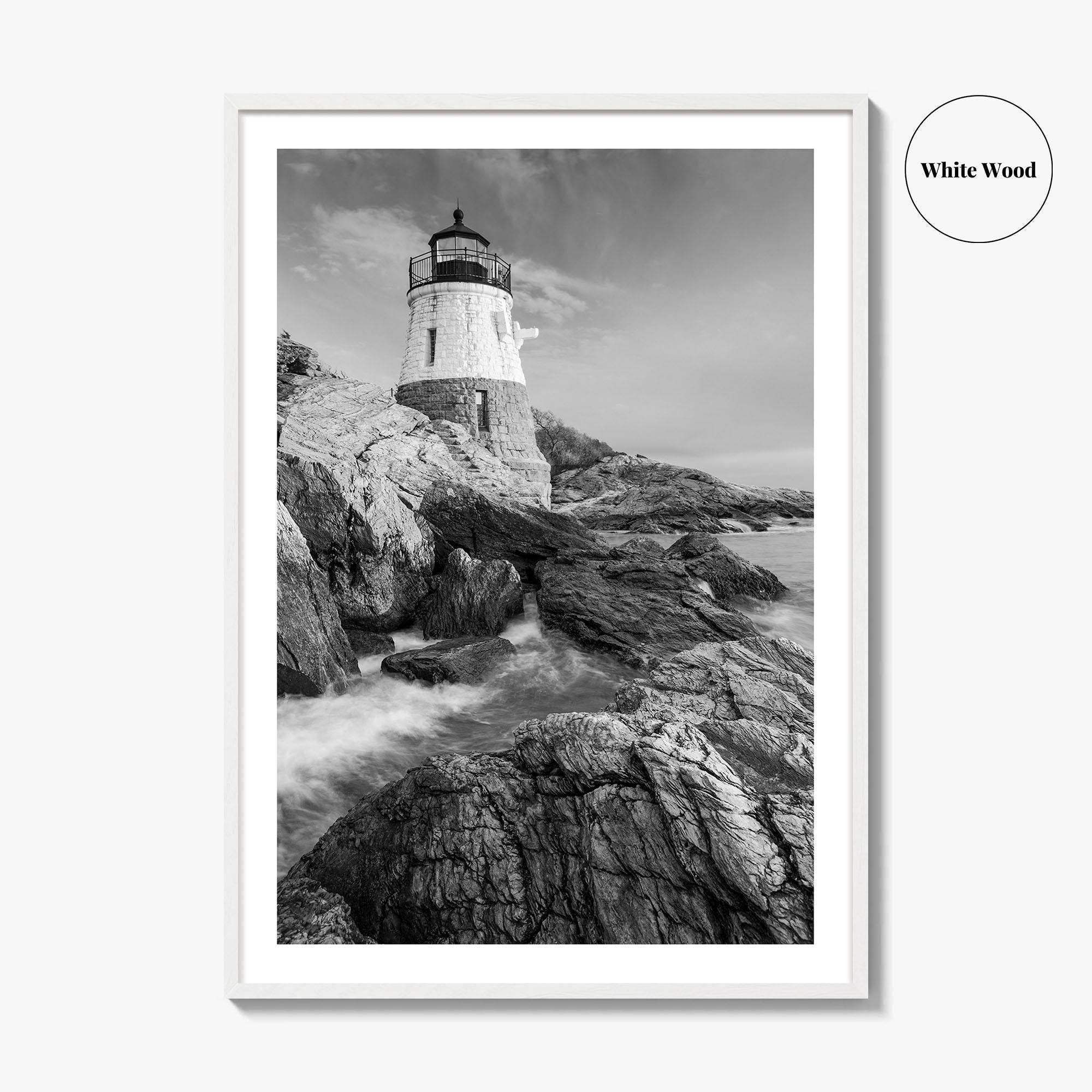 Newport Black and White Fine Art Photo Print, Castle Hill Lighthouse Rhode Island Poster