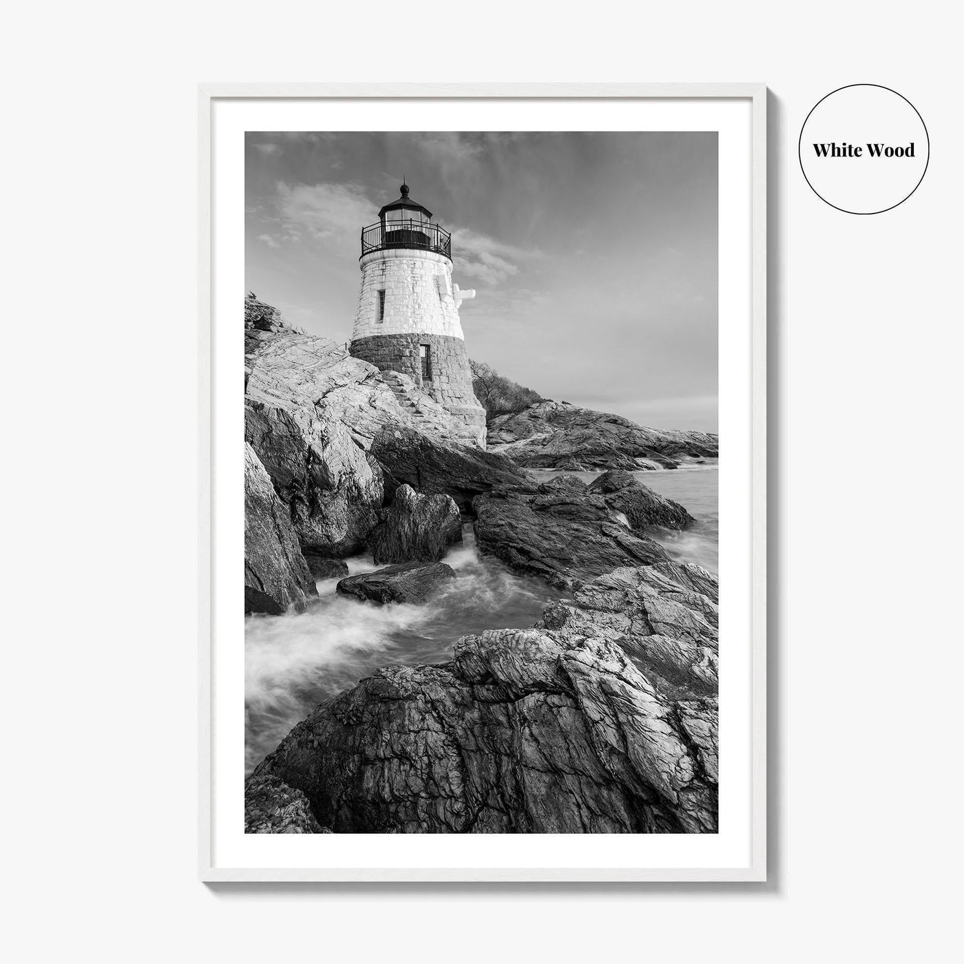 Newport Black and White Fine Art Photo Print, Castle Hill Lighthouse Rhode Island Poster