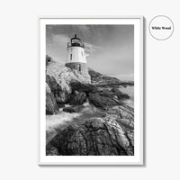 Newport Black and White Fine Art Photo Print, Castle Hill Lighthouse Rhode Island Poster