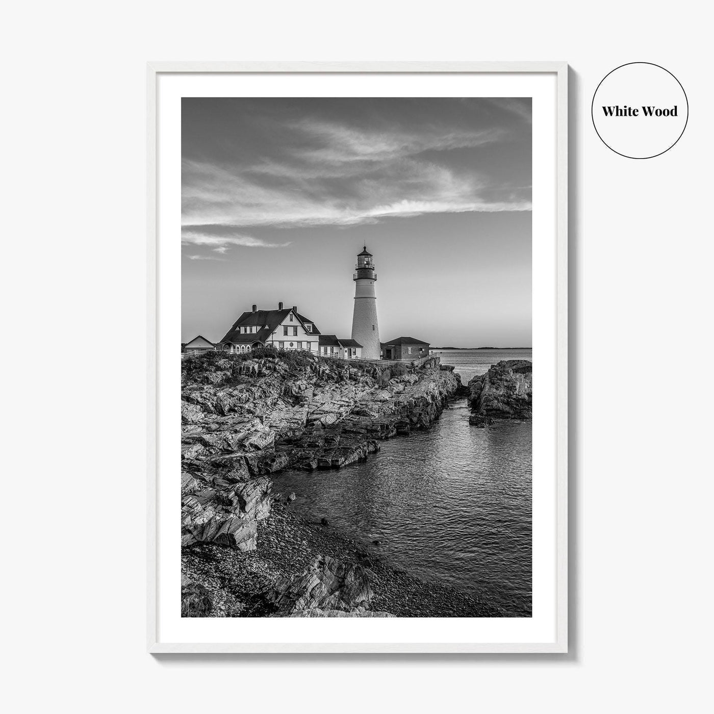 Portland Head Light Black and White Fine Art Photo Print, Maine Lighthouse Poster, USA