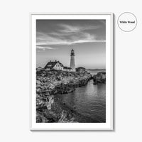 Portland Head Light Black and White Fine Art Photo Print, Maine Lighthouse Poster, USA