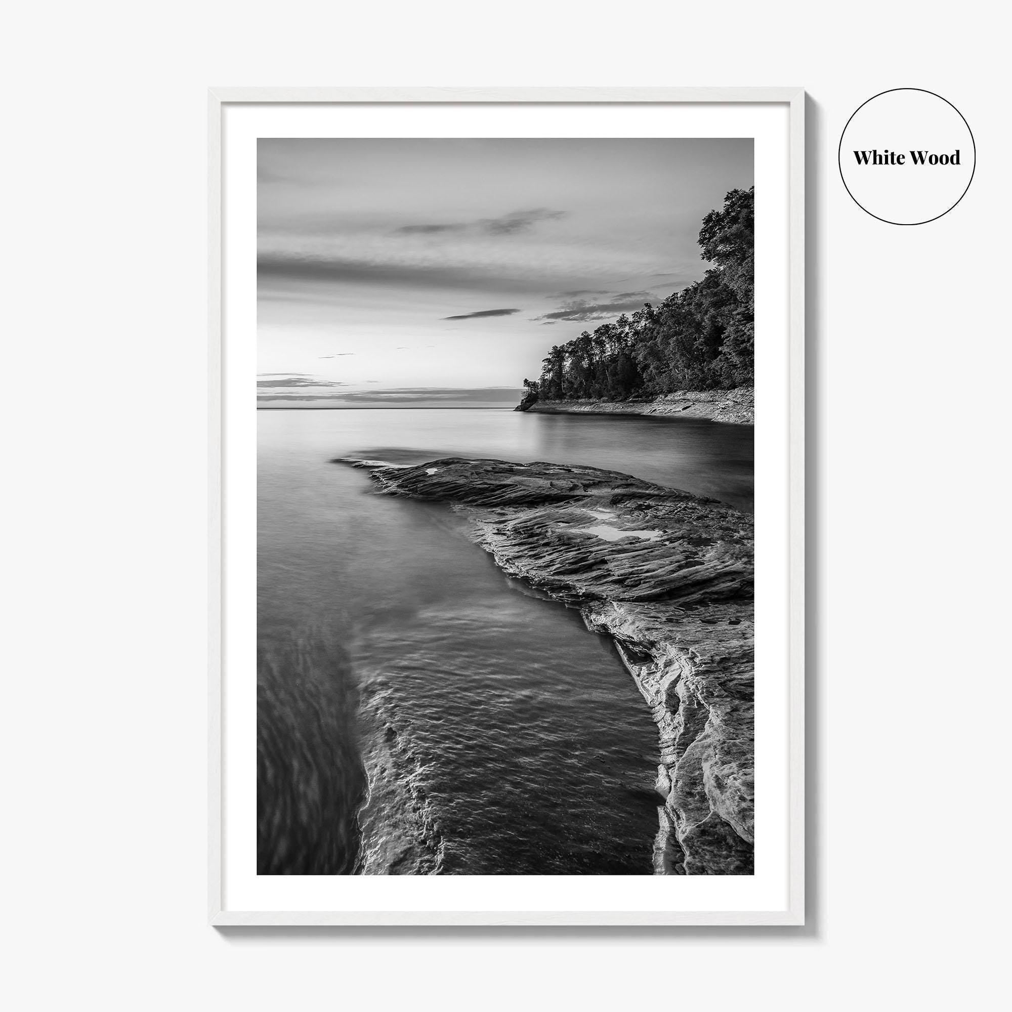 Pictured Rocks Black and White Fine Art Photo Print, Lake Superior Michigan Poster