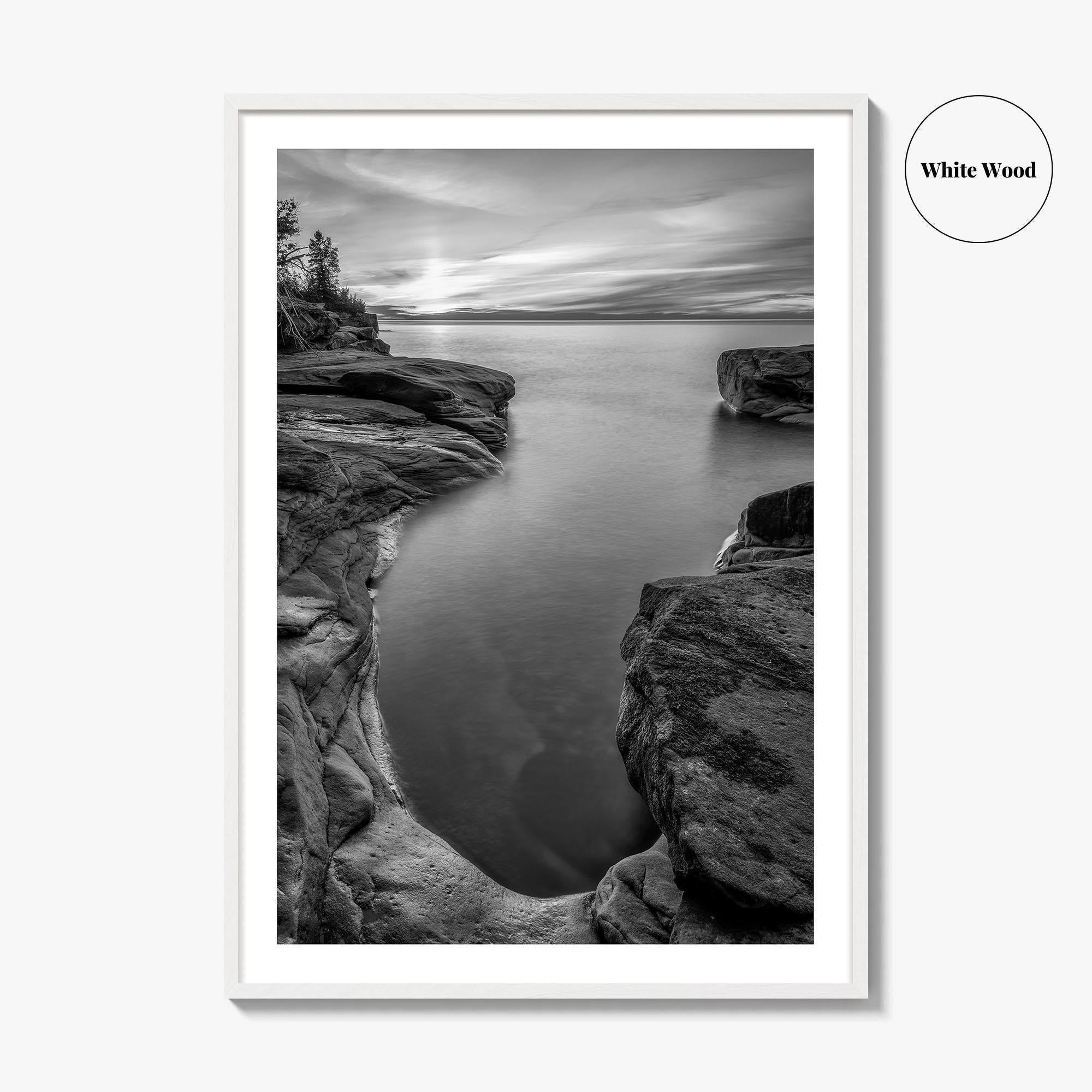 Pictured Rocks Black and White Fine Art Photo Print, Lake Superior Michigan Poster