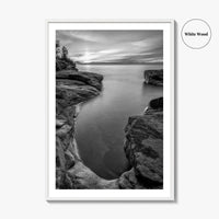 Pictured Rocks Black and White Fine Art Photo Print, Lake Superior Michigan Poster