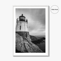 Newport Rhode Island Black and White Fine Art Photo Print, Castle Hill Lighthouse Poster
