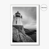 Newport Rhode Island Black and White Fine Art Photo Print, Castle Hill Lighthouse Poster