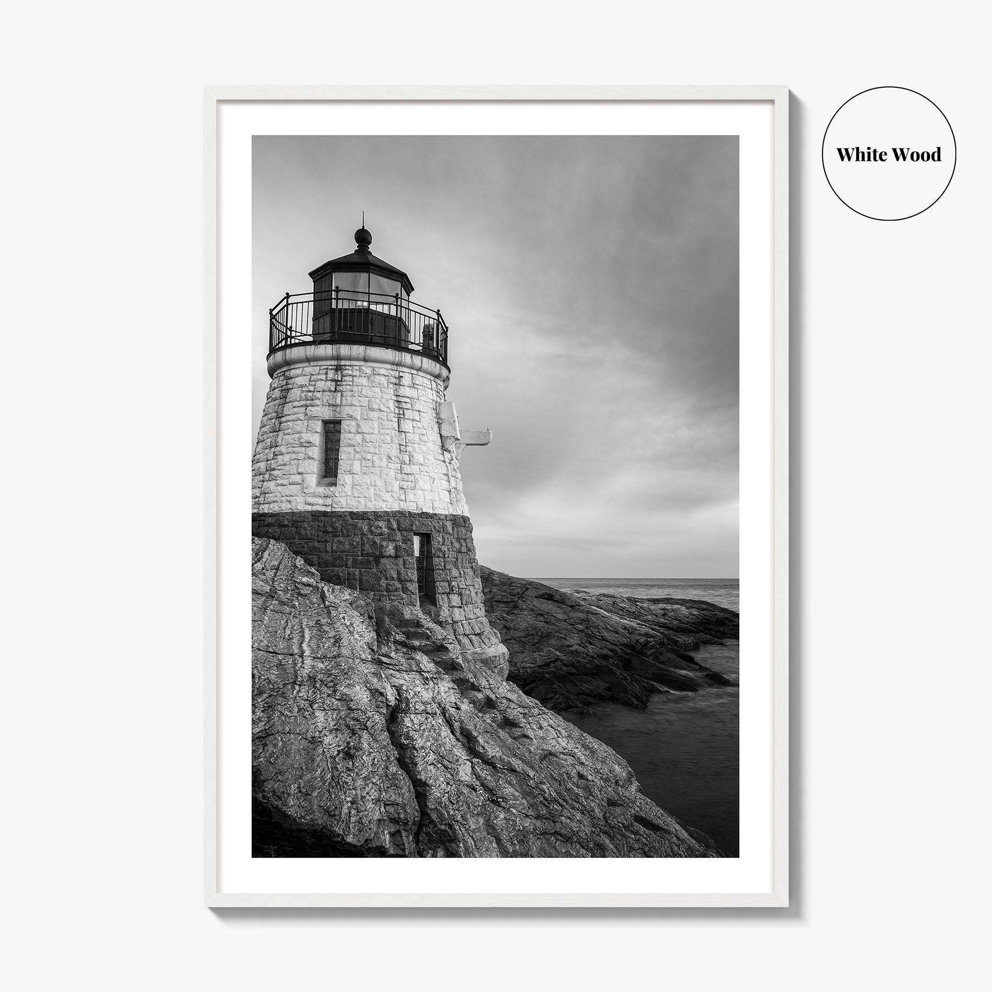 Newport Rhode Island Black and White Fine Art Photo Print, Castle Hill Lighthouse Poster