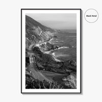 Pacific Coast Highway Black and White Fine Art Photo Print, Big Sur California Poster