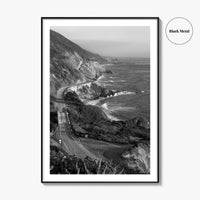 Pacific Coast Highway Black and White Fine Art Photo Print, Big Sur California Poster