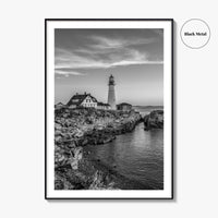 Portland Head Light Black and White Fine Art Photo Print, Maine Lighthouse Poster, USA