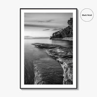 Pictured Rocks Black and White Fine Art Photo Print, Lake Superior Michigan Poster