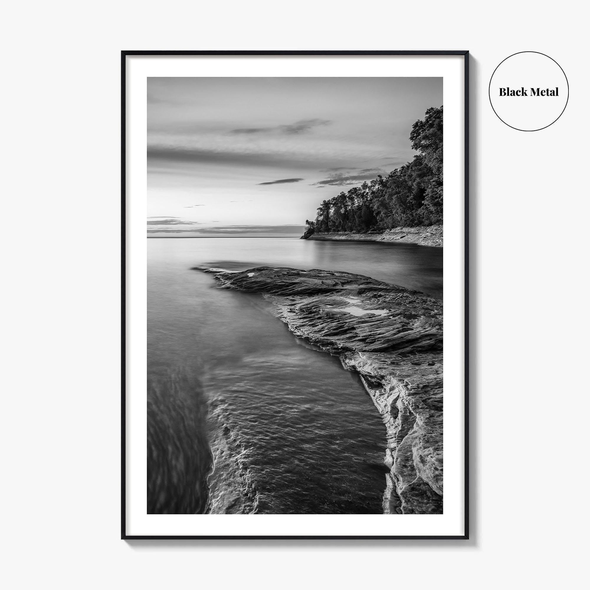 Pictured Rocks Black and White Fine Art Photo Print, Lake Superior Michigan Poster
