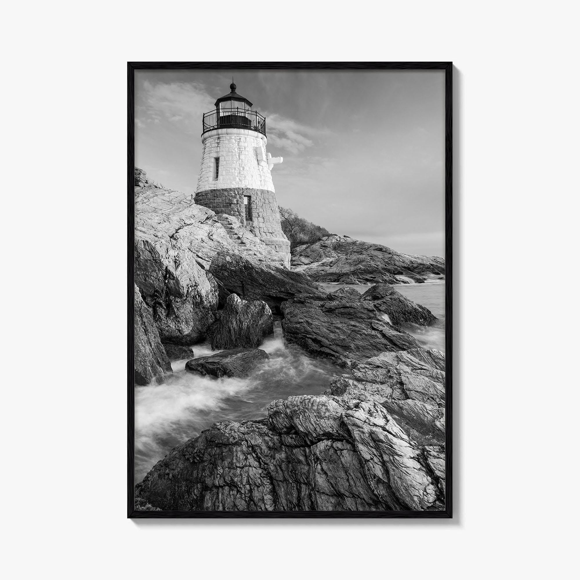 Newport Black and White Fine Art Photo Print, Castle Hill Lighthouse Rhode Island Poster
