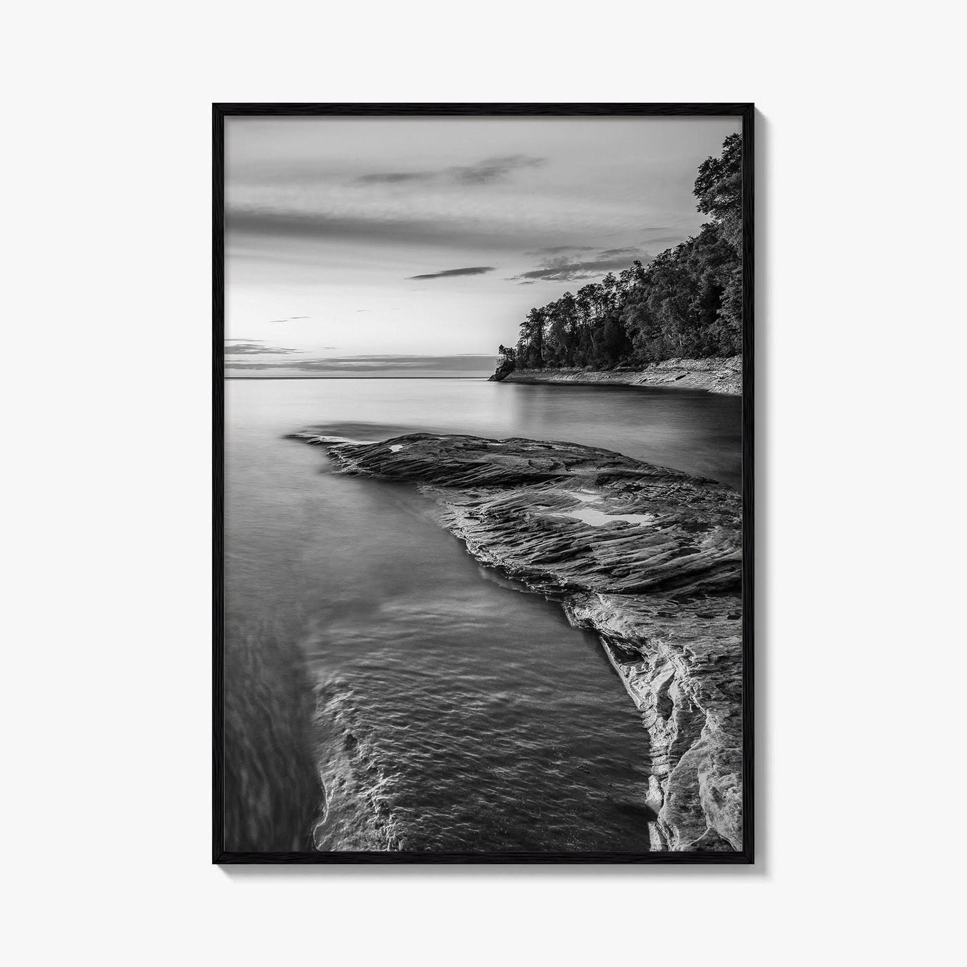 Pictured Rocks Black and White Fine Art Photo Print, Lake Superior Michigan Poster