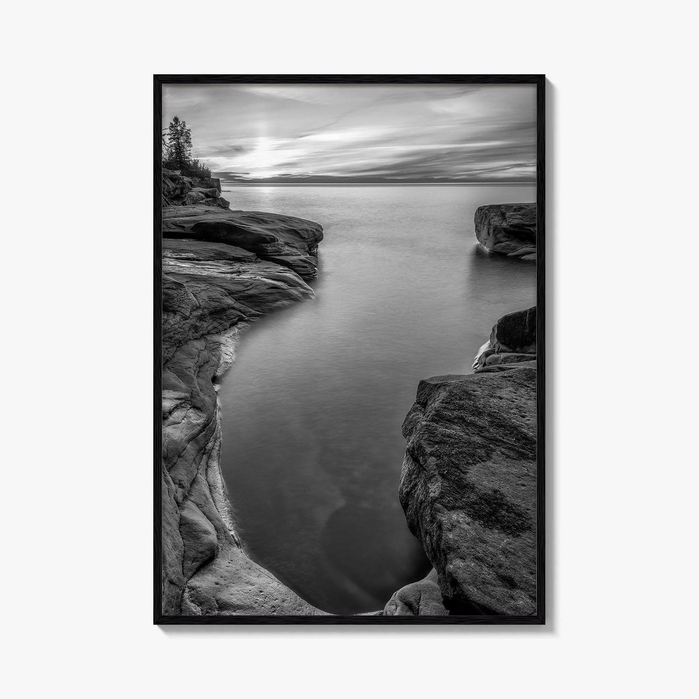 Pictured Rocks Black and White Fine Art Photo Print, Lake Superior Michigan Poster