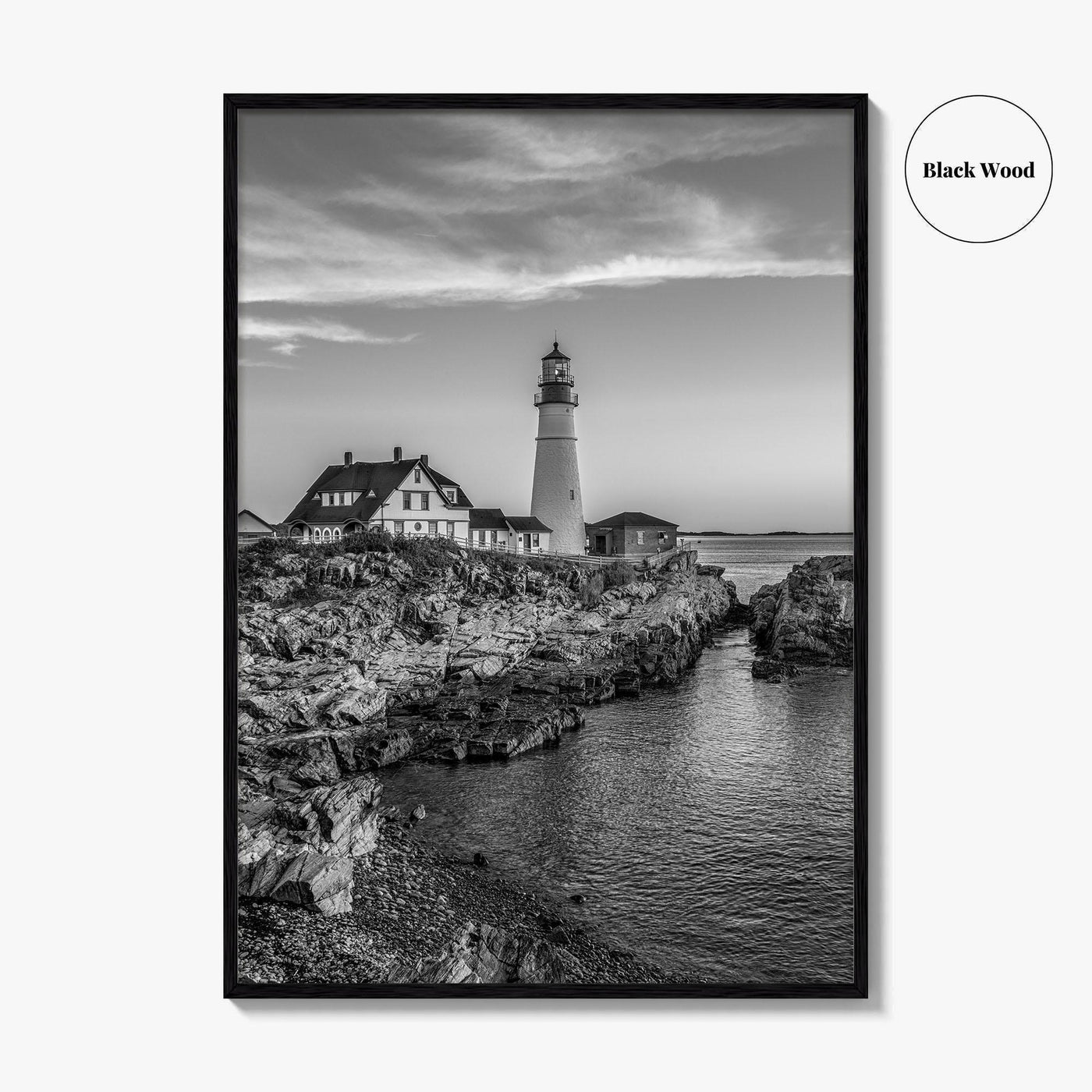 Portland Head Light Black and White Fine Art Photo Print, Maine Lighthouse Poster, USA