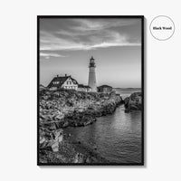 Portland Head Light Black and White Fine Art Photo Print, Maine Lighthouse Poster, USA