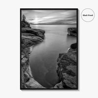 Pictured Rocks Black and White Fine Art Photo Print, Lake Superior Michigan Poster