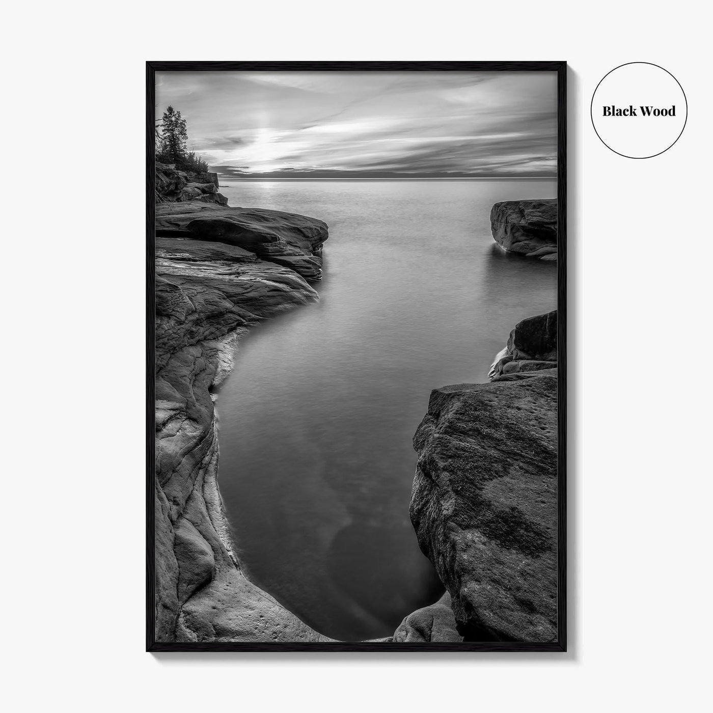 Pictured Rocks Black and White Fine Art Photo Print, Lake Superior Michigan Poster
