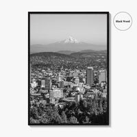 Portland Oregon Skyline Black and White Fine Art Photo Print, Mount Hood, Poster, USA