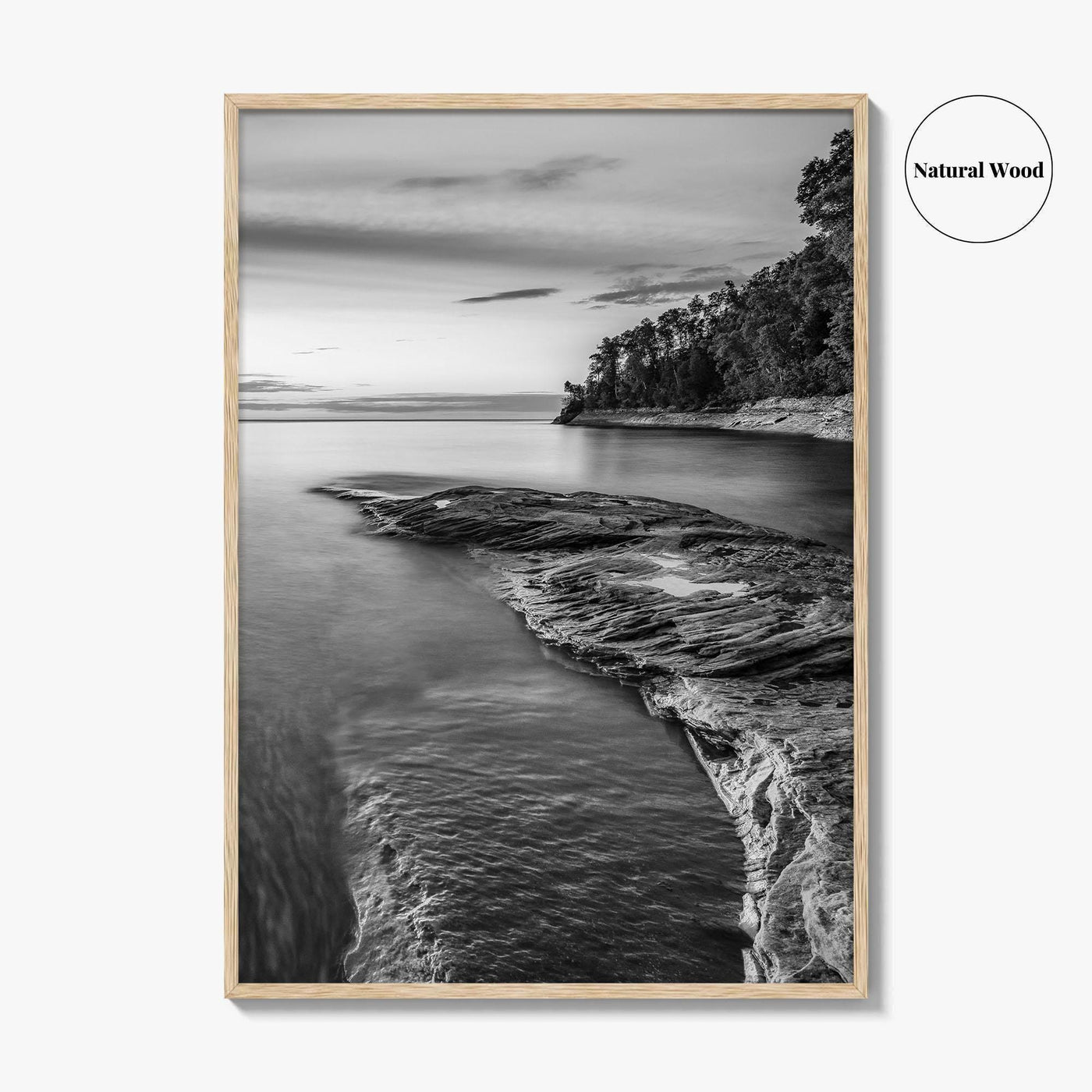 Pictured Rocks Black and White Fine Art Photo Print, Lake Superior Michigan Poster