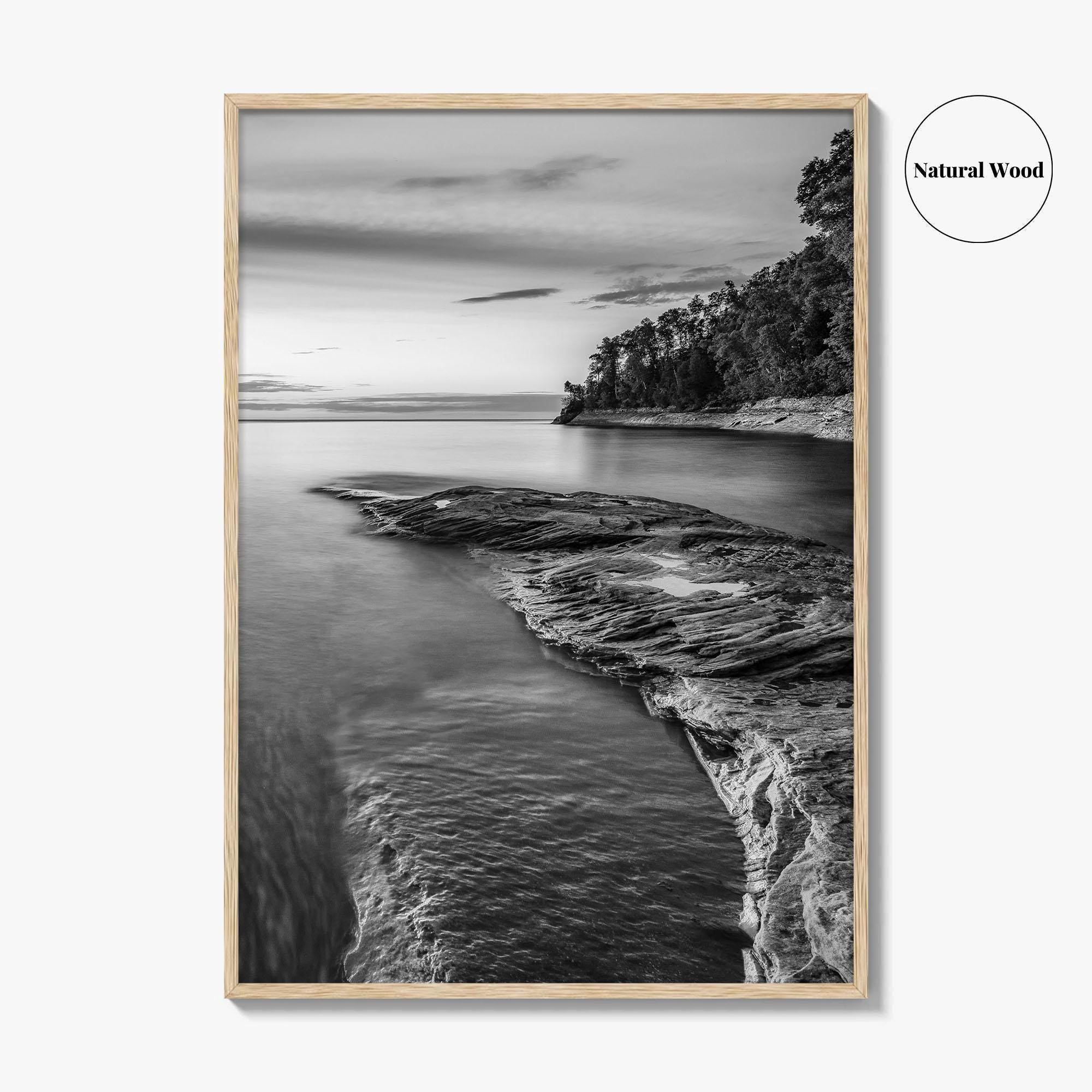 Pictured Rocks Black and White Fine Art Photo Print, Lake Superior Michigan Poster