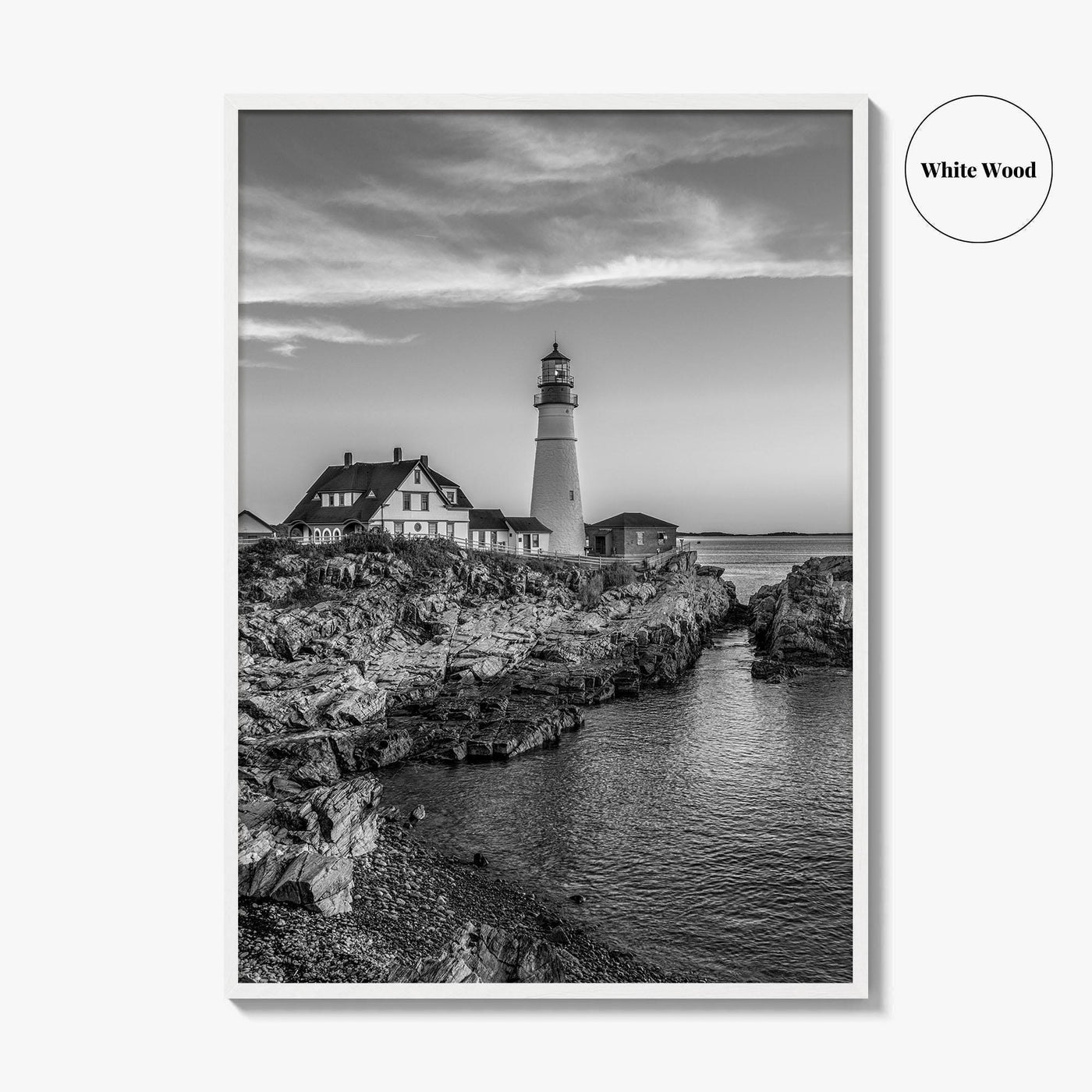 Portland Head Light Black and White Fine Art Photo Print, Maine Lighthouse Poster, USA