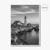 Portland Head Light Black and White Fine Art Photo Print, Maine Lighthouse Poster, USA