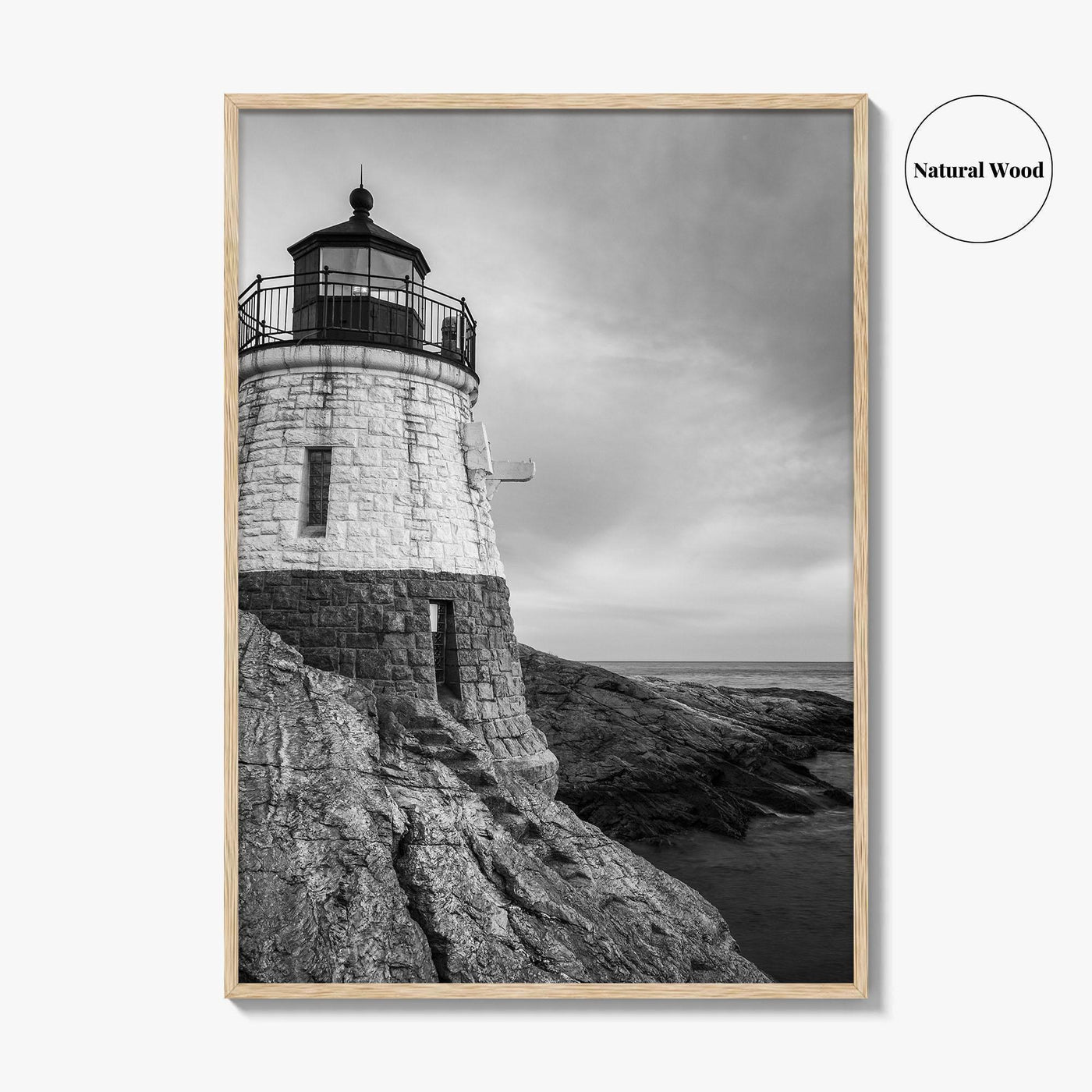 Newport Rhode Island Black and White Fine Art Photo Print, Castle Hill Lighthouse Poster