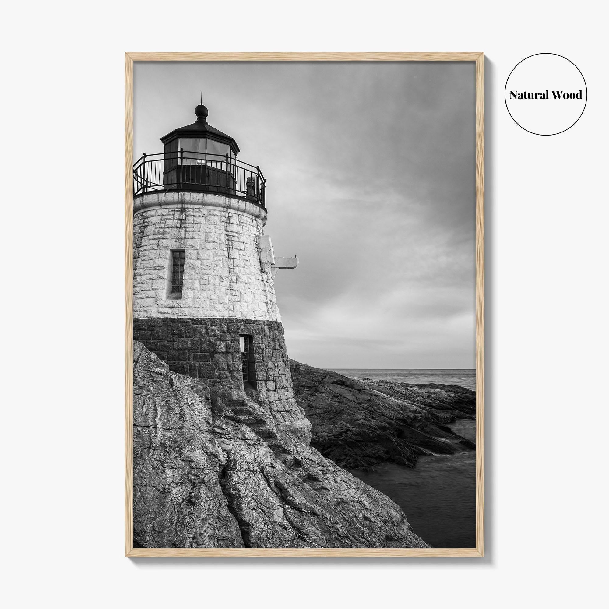 Newport Rhode Island Black and White Fine Art Photo Print, Castle Hill Lighthouse Poster