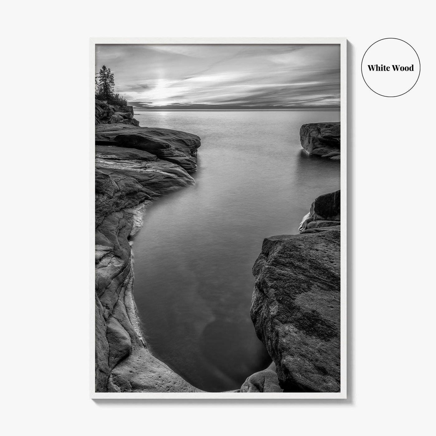 Pictured Rocks Black and White Fine Art Photo Print, Lake Superior Michigan Poster