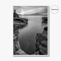 Pictured Rocks Black and White Fine Art Photo Print, Lake Superior Michigan Poster