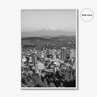 Portland Oregon Skyline Black and White Fine Art Photo Print, Mount Hood, Poster, USA