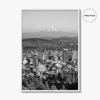 Portland Oregon Skyline Black and White Fine Art Photo Print, Mount Hood, Poster, USA