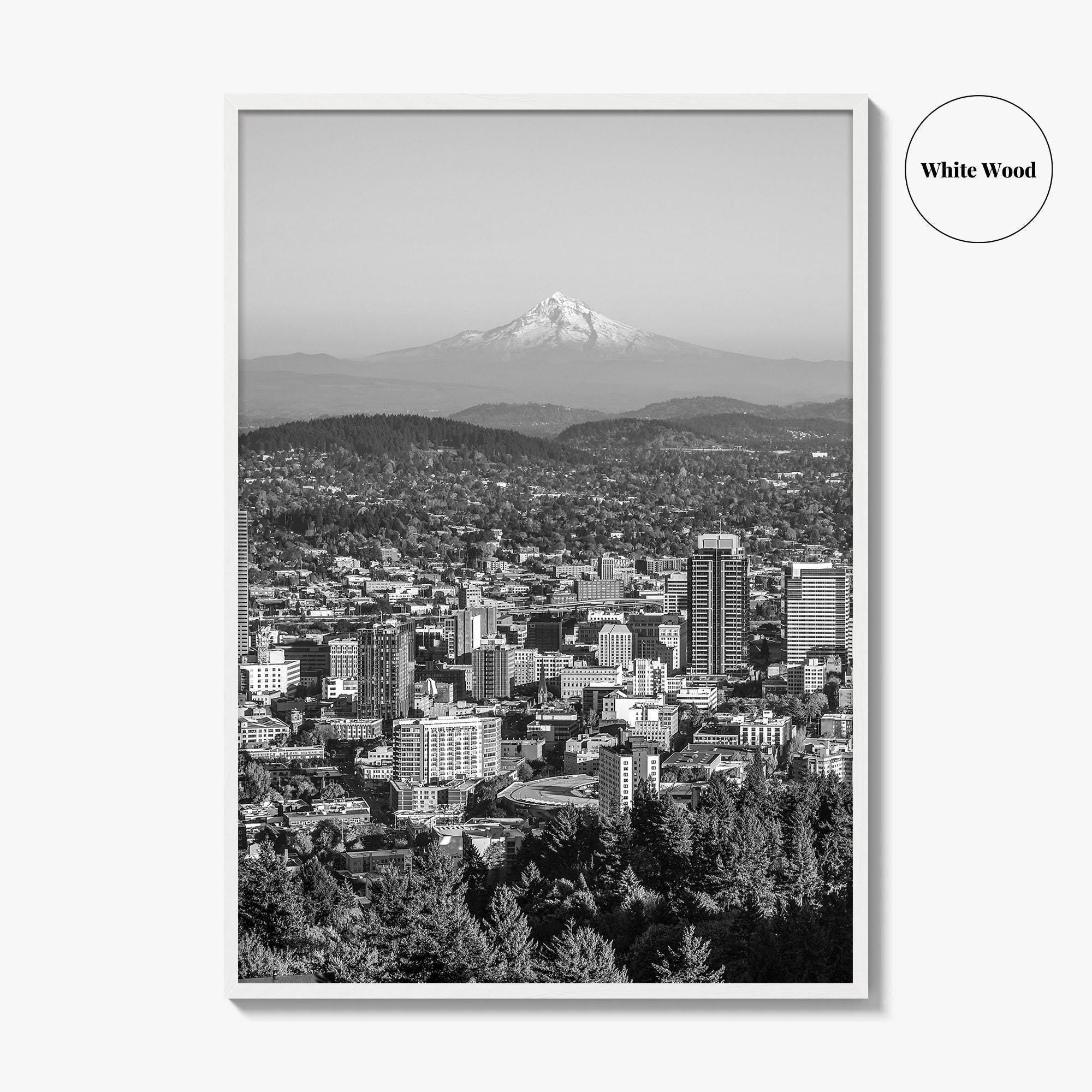 Portland Oregon Skyline Black and White Fine Art Photo Print, Mount Hood, Poster, USA