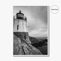 Newport Rhode Island Black and White Fine Art Photo Print, Castle Hill Lighthouse Poster
