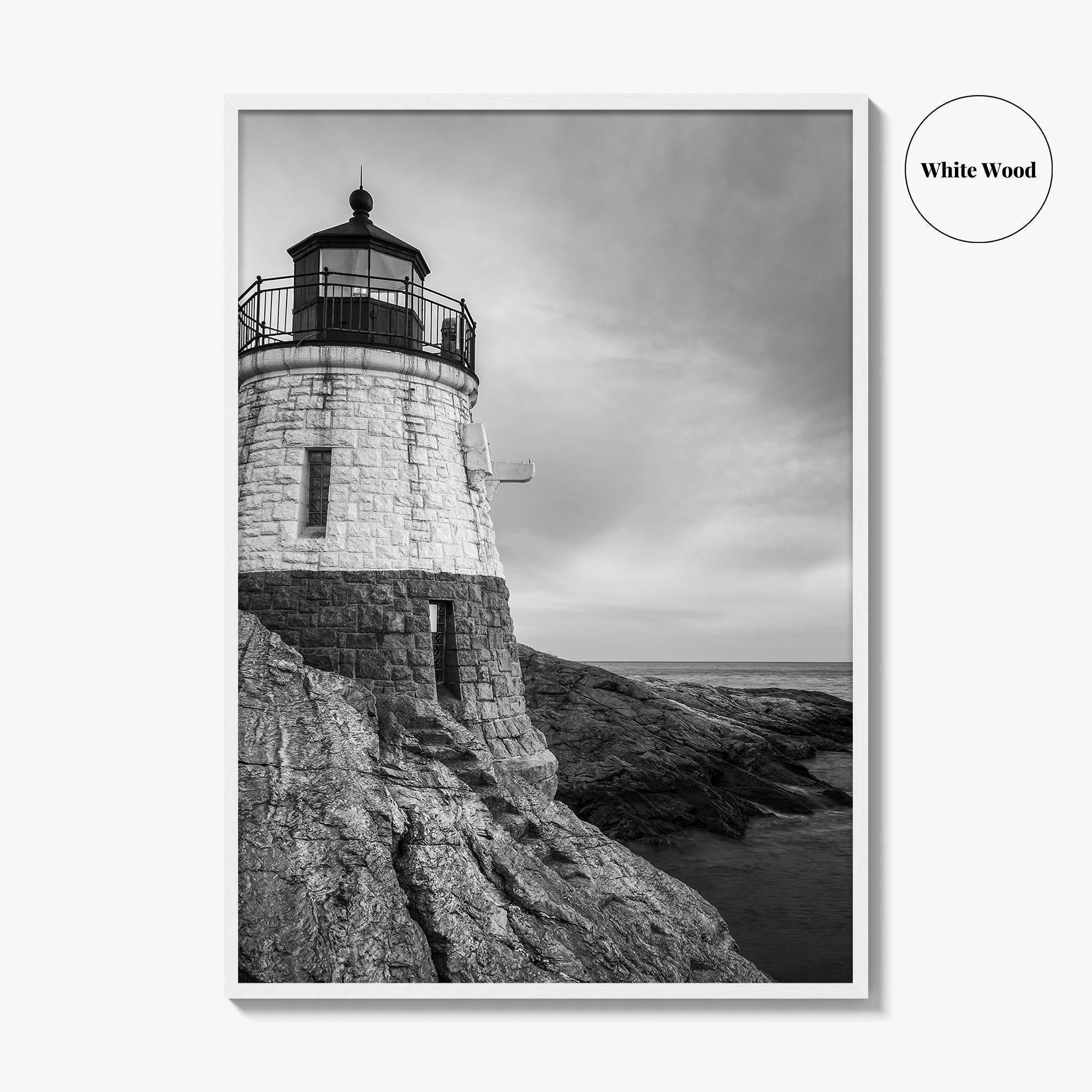 Newport Rhode Island Black and White Fine Art Photo Print, Castle Hill Lighthouse Poster