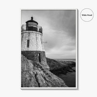 Newport Rhode Island Black and White Fine Art Photo Print, Castle Hill Lighthouse Poster