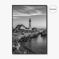 Portland Head Light Black and White Fine Art Photo Print, Maine Lighthouse Poster, USA