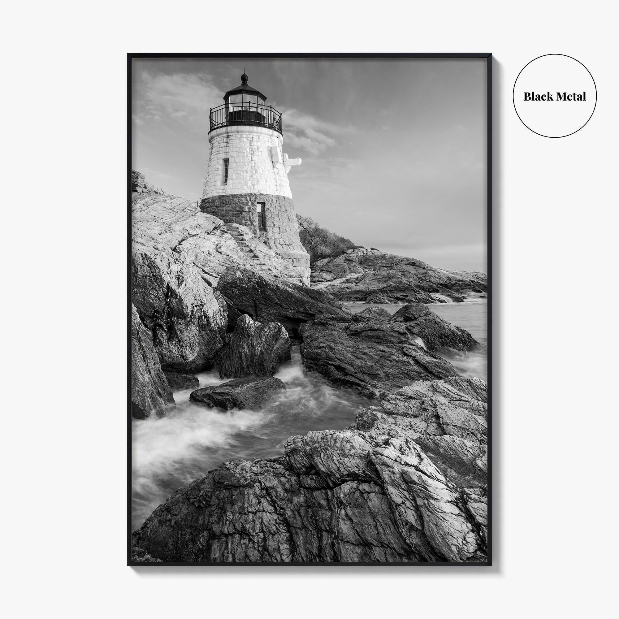 Newport Black and White Fine Art Photo Print, Castle Hill Lighthouse Rhode Island Poster