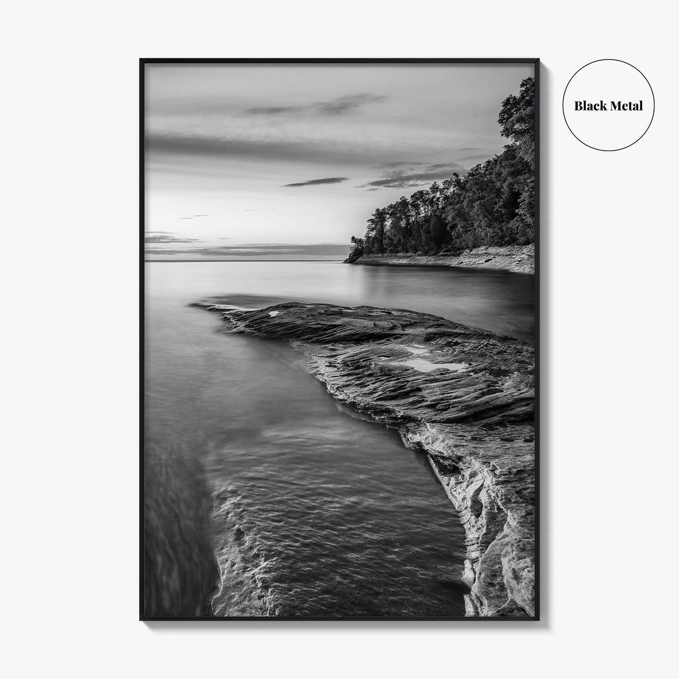 Pictured Rocks Black and White Fine Art Photo Print, Lake Superior Michigan Poster